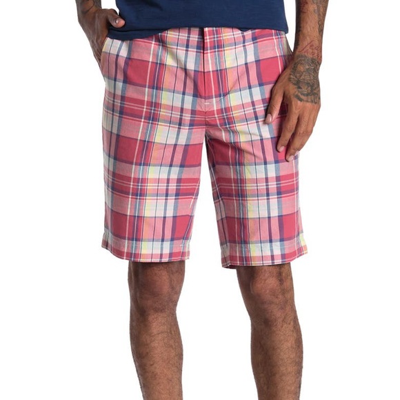 Polo by Ralph Lauren Pastel Pink Chambray Blue Long Swim Shorts 35